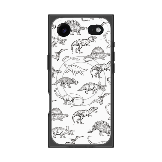 プレミアムスクエアケース with MagSafe［ Dinosaurs No.2 - White ］