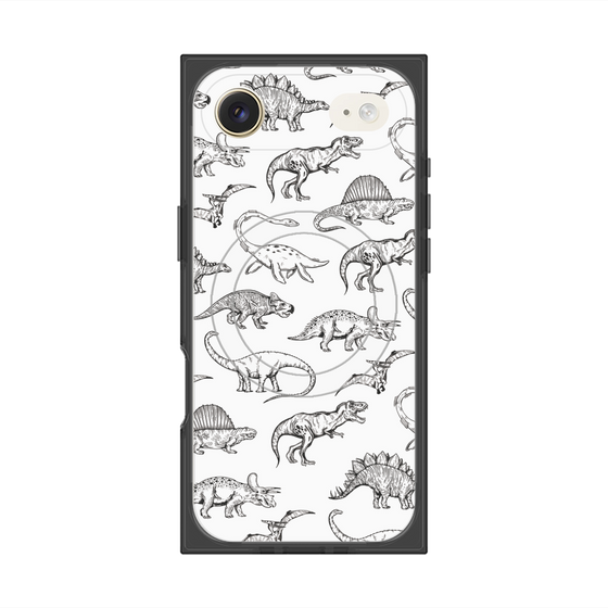 プレミアムスクエアケース with MagSafe［ Dinosaurs No.2 - White ］