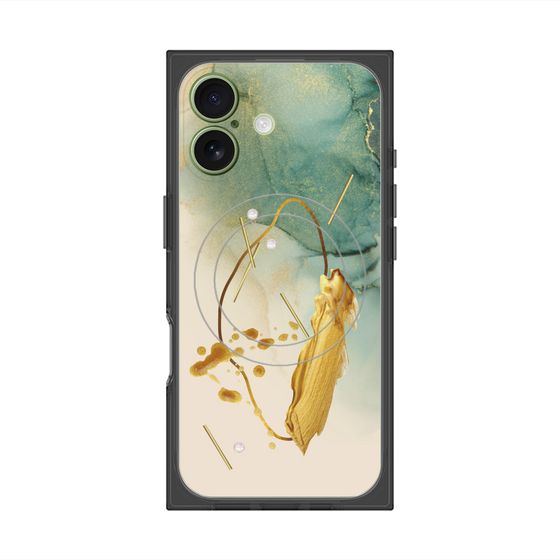 プレミアムスクエアケース with MagSafe［ Marble Nuance Painting Green ］