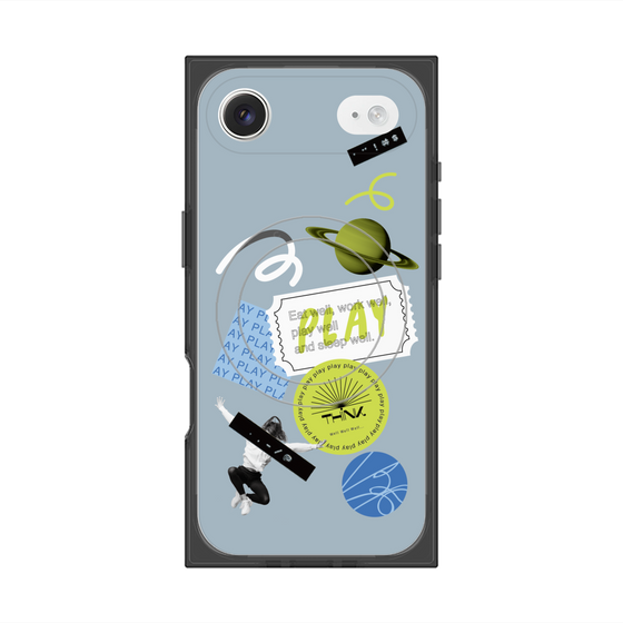 プレミアムスクエアケース with MagSafe［ Playful sticker - Dusty Blue ］