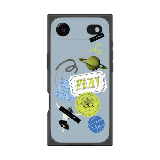 プレミアムスクエアケース with MagSafe［ Playful sticker - Dusty Blue ］