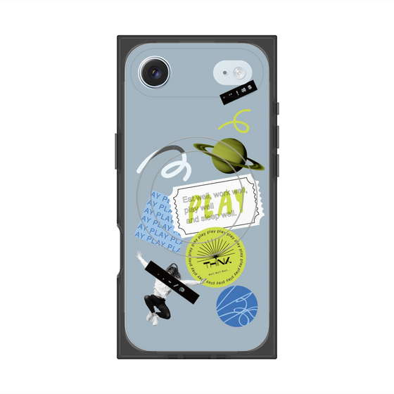 プレミアムスクエアケース with MagSafe［ Playful sticker - Dusty Blue ］