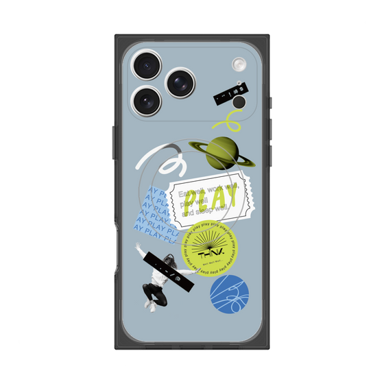 プレミアムスクエアケース with MagSafe［ Playful sticker - Dusty Blue ］