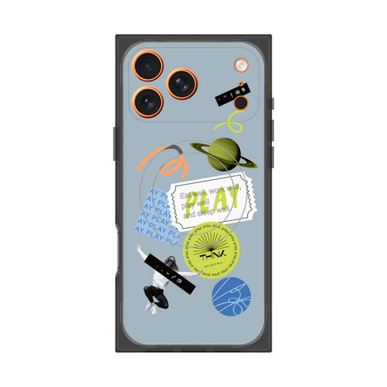 プレミアムスクエアケース with MagSafe［ Playful sticker - Dusty Blue ］