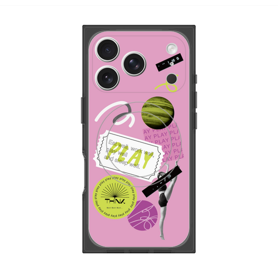 プレミアムスクエアケース with MagSafe［ Playful sticker - Dusty Pink ］