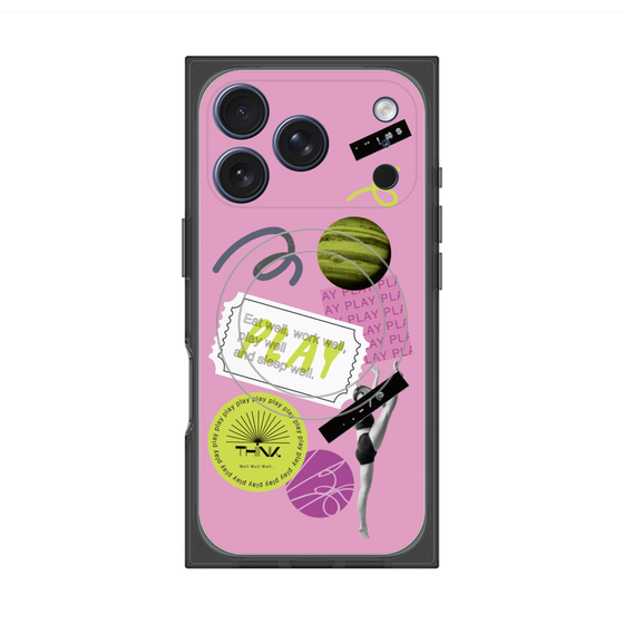 プレミアムスクエアケース with MagSafe［ Playful sticker - Dusty Pink ］