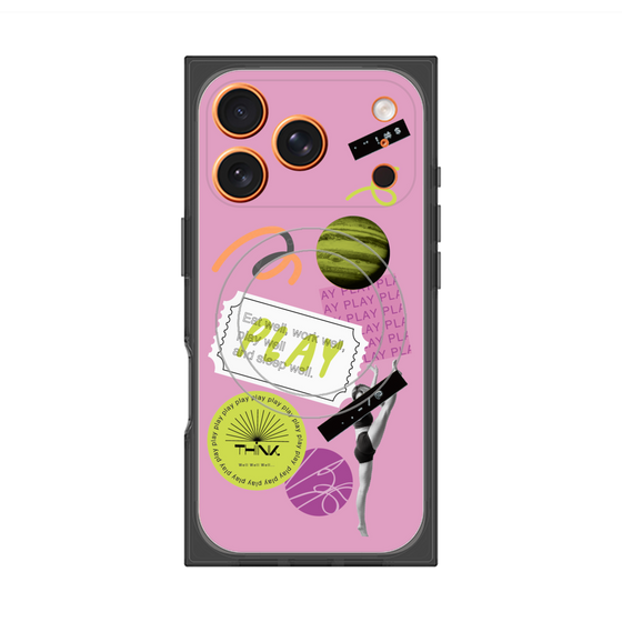 プレミアムスクエアケース with MagSafe［ Playful sticker - Dusty Pink ］