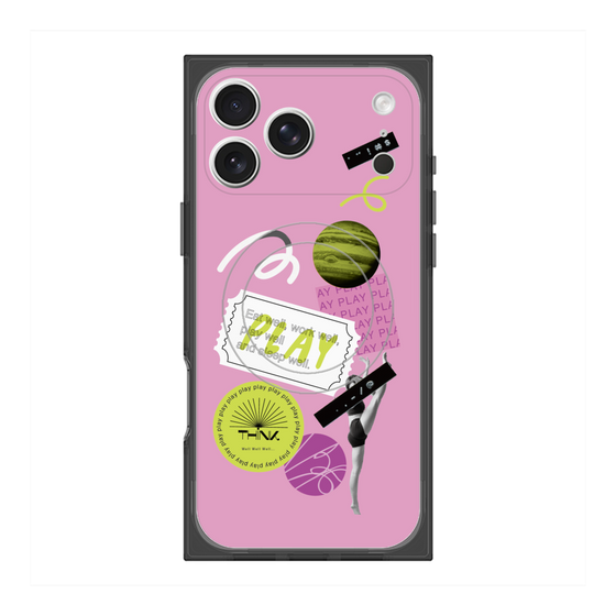 プレミアムスクエアケース with MagSafe［ Playful sticker - Dusty Pink ］