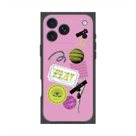 プレミアムスクエアケース with MagSafe［ Playful sticker - Dusty Pink ］