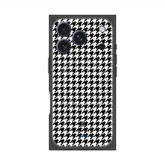 プレミアムスクエアケース with MagSafe［ Houndstooth Pattern Black with LANVIN en Bleu logo- ランバン 千鳥格子柄 ブラック ］