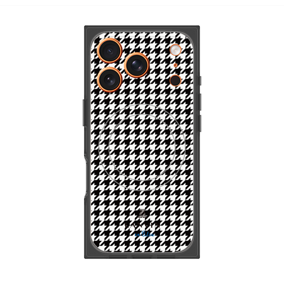 プレミアムスクエアケース with MagSafe［ Houndstooth Pattern Black with LANVIN en Bleu logo- ランバン 千鳥格子柄 ブラック ］
