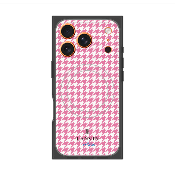 プレミアムスクエアケース with MagSafe［ Houndstooth Pattern Pink with LANVIN en Bleu logo- ランバン 千鳥格子柄 ピンク ］