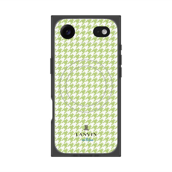 プレミアムスクエアケース with MagSafe［ Houndstooth Pattern Green with LANVIN en Bleu logo- ランバン 千鳥格子柄 グリーン ］