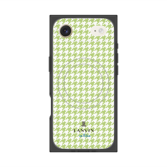 プレミアムスクエアケース with MagSafe［ Houndstooth Pattern Green with LANVIN en Bleu logo- ランバン 千鳥格子柄 グリーン ］