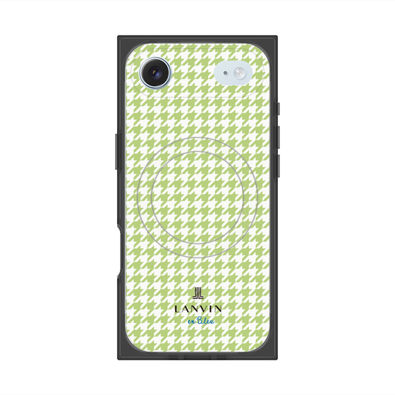 プレミアムスクエアケース with MagSafe［ Houndstooth Pattern Green with LANVIN en Bleu logo- ランバン 千鳥格子柄 グリーン ］