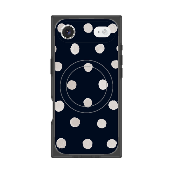 プレミアムスクエアケース with MagSafe［ 水彩ドット・レトロカラー - Navy ］