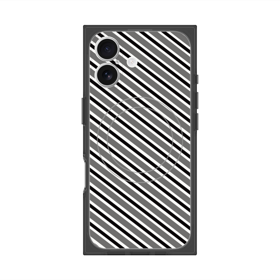 プレミアムスクエアケース with MagSafe［ Small Stripe - Gray × Black ］