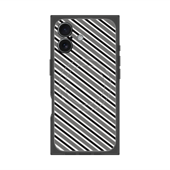 プレミアムスクエアケース with MagSafe［ Small Stripe - Gray × Black ］