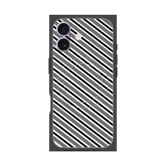 プレミアムスクエアケース with MagSafe［ Small Stripe - Gray × Black ］