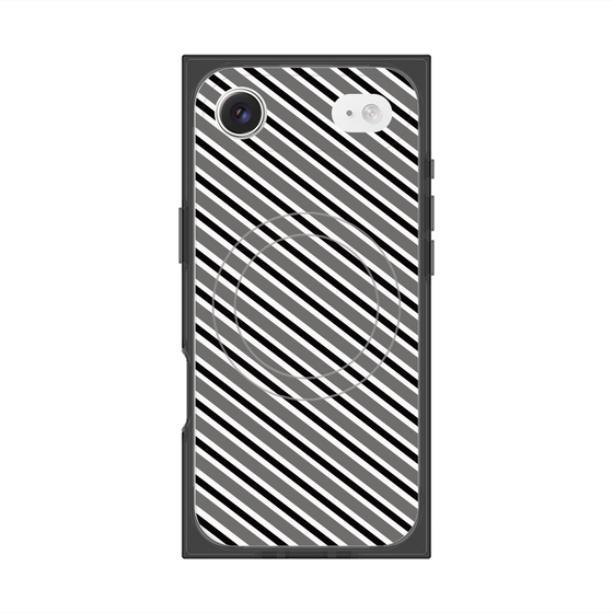 プレミアムスクエアケース with MagSafe［ Small Stripe - Gray × Black ］