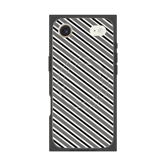 プレミアムスクエアケース with MagSafe［ Small Stripe - Gray × Black ］