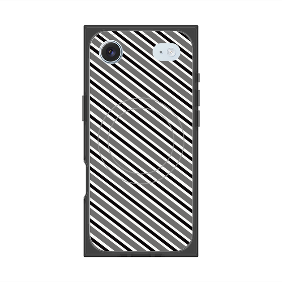 プレミアムスクエアケース with MagSafe［ Small Stripe - Gray × Black ］