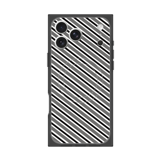 プレミアムスクエアケース with MagSafe［ Small Stripe - Gray × Black ］