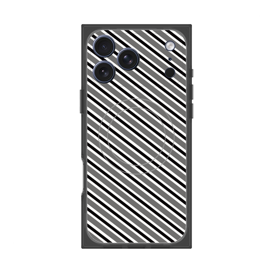 プレミアムスクエアケース with MagSafe［ Small Stripe - Gray × Black ］