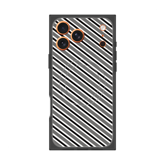 プレミアムスクエアケース with MagSafe［ Small Stripe - Gray × Black ］