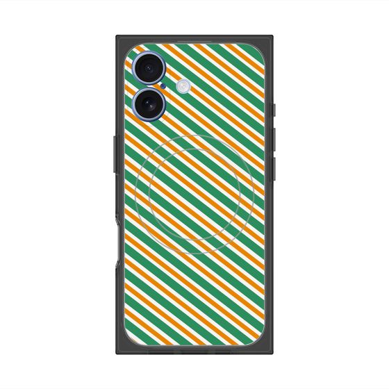 プレミアムスクエアケース with MagSafe［ Small Stripe - Green × Orange ］