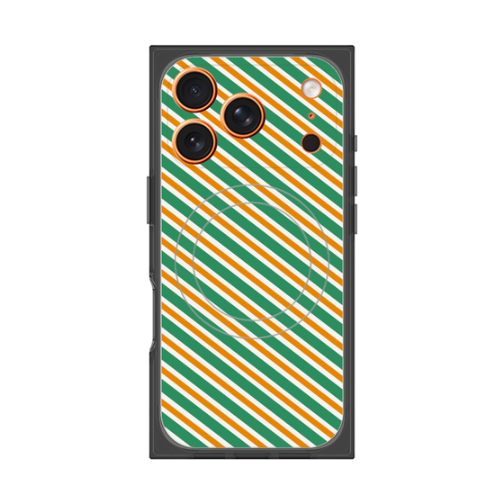 プレミアムスクエアケース with MagSafe［ Small Stripe - Green × Orange ］