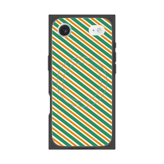 プレミアムスクエアケース with MagSafe［ Small Stripe - Green × Orange ］