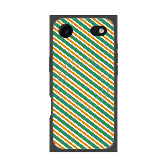 プレミアムスクエアケース with MagSafe［ Small Stripe - Green × Orange ］