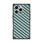 プレミアムスクエアケース with MagSafe［ Small Stripe - Navy × Green ］