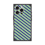プレミアムスクエアケース with MagSafe［ Small Stripe - Navy × Green ］
