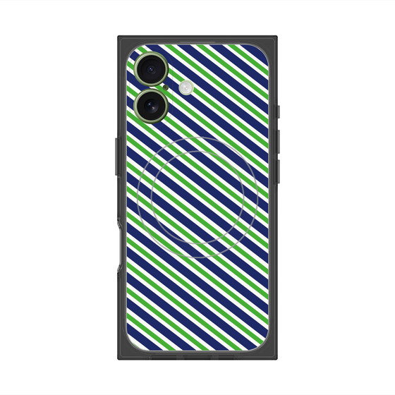 プレミアムスクエアケース with MagSafe［ Small Stripe - Navy × Green ］