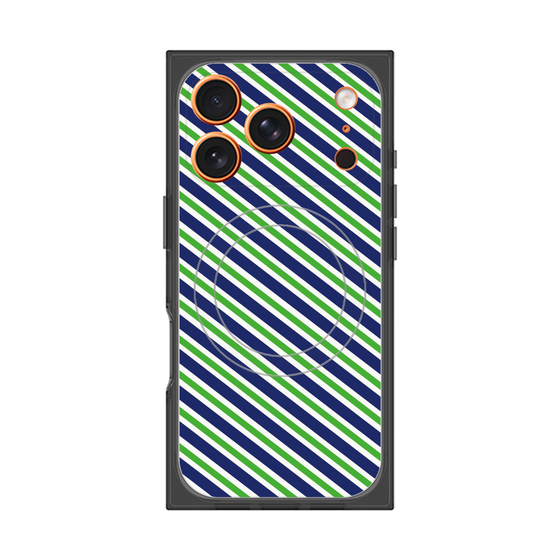 プレミアムスクエアケース with MagSafe［ Small Stripe - Navy × Green ］