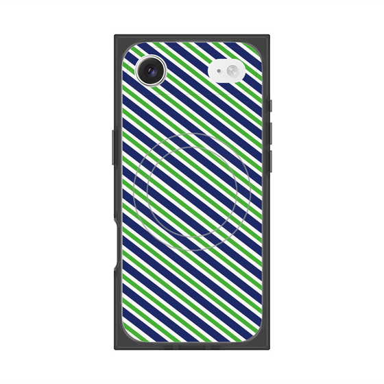 プレミアムスクエアケース with MagSafe［ Small Stripe - Navy × Green ］