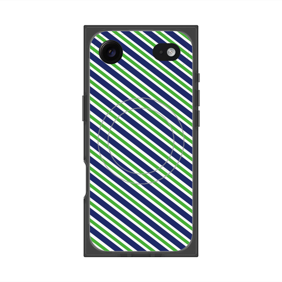 プレミアムスクエアケース with MagSafe［ Small Stripe - Navy × Green ］