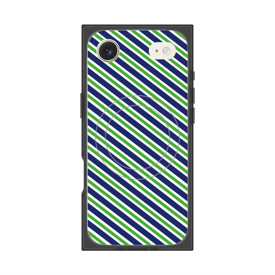 プレミアムスクエアケース with MagSafe［ Small Stripe - Navy × Green ］