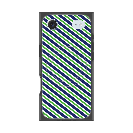 プレミアムスクエアケース with MagSafe［ Small Stripe - Navy × Green ］