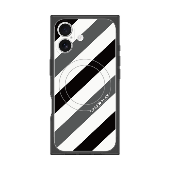 プレミアムスクエアケース with MagSafe［ Big Stripe - Black × Gray ］