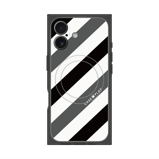 プレミアムスクエアケース with MagSafe［ Big Stripe - Black × Gray ］
