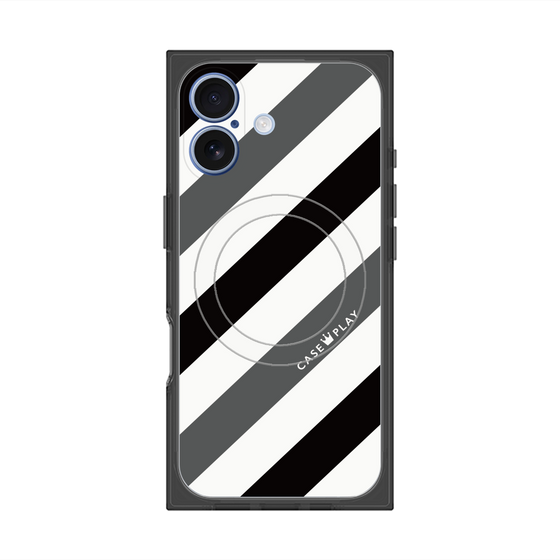 プレミアムスクエアケース with MagSafe［ Big Stripe - Black × Gray ］