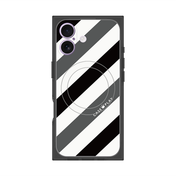 プレミアムスクエアケース with MagSafe［ Big Stripe - Black × Gray ］