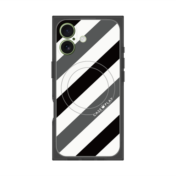 プレミアムスクエアケース with MagSafe［ Big Stripe - Black × Gray ］