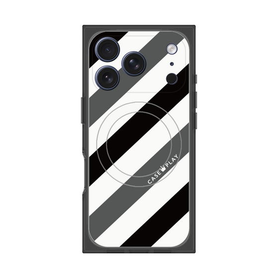 プレミアムスクエアケース with MagSafe［ Big Stripe - Black × Gray ］