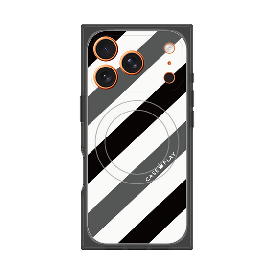 プレミアムスクエアケース with MagSafe［ Big Stripe - Black × Gray ］