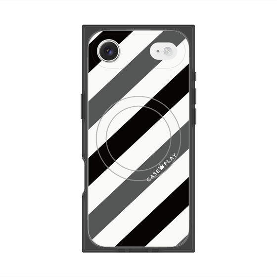プレミアムスクエアケース with MagSafe［ Big Stripe - Black × Gray ］