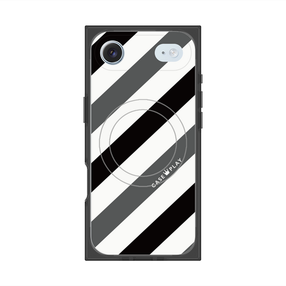 プレミアムスクエアケース with MagSafe［ Big Stripe - Black × Gray ］
